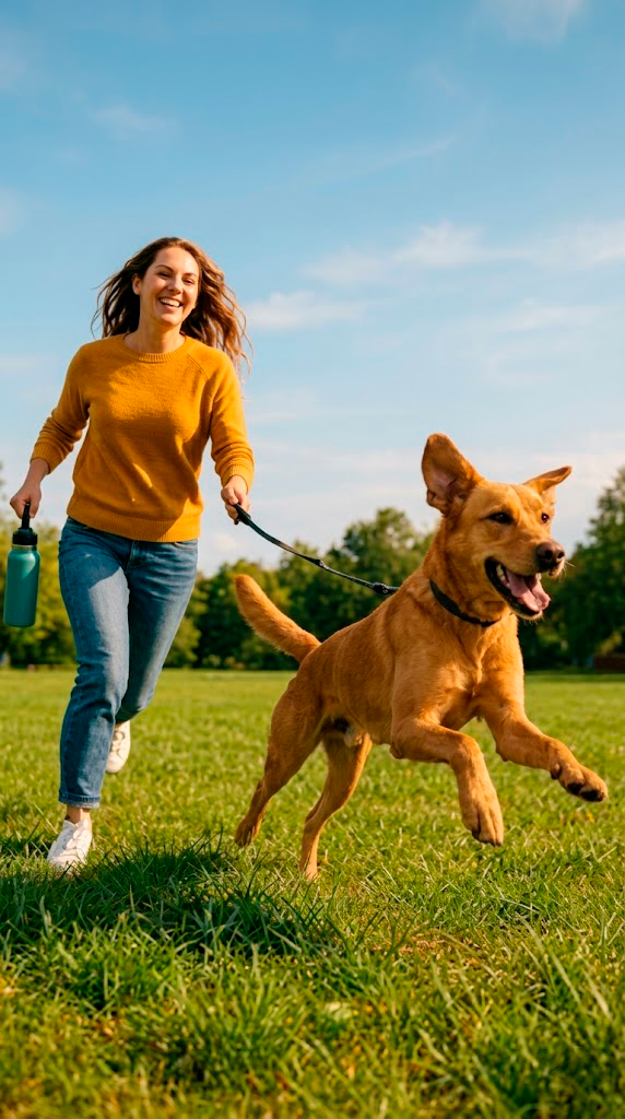 Perro equilibrado y feliz con su dueno